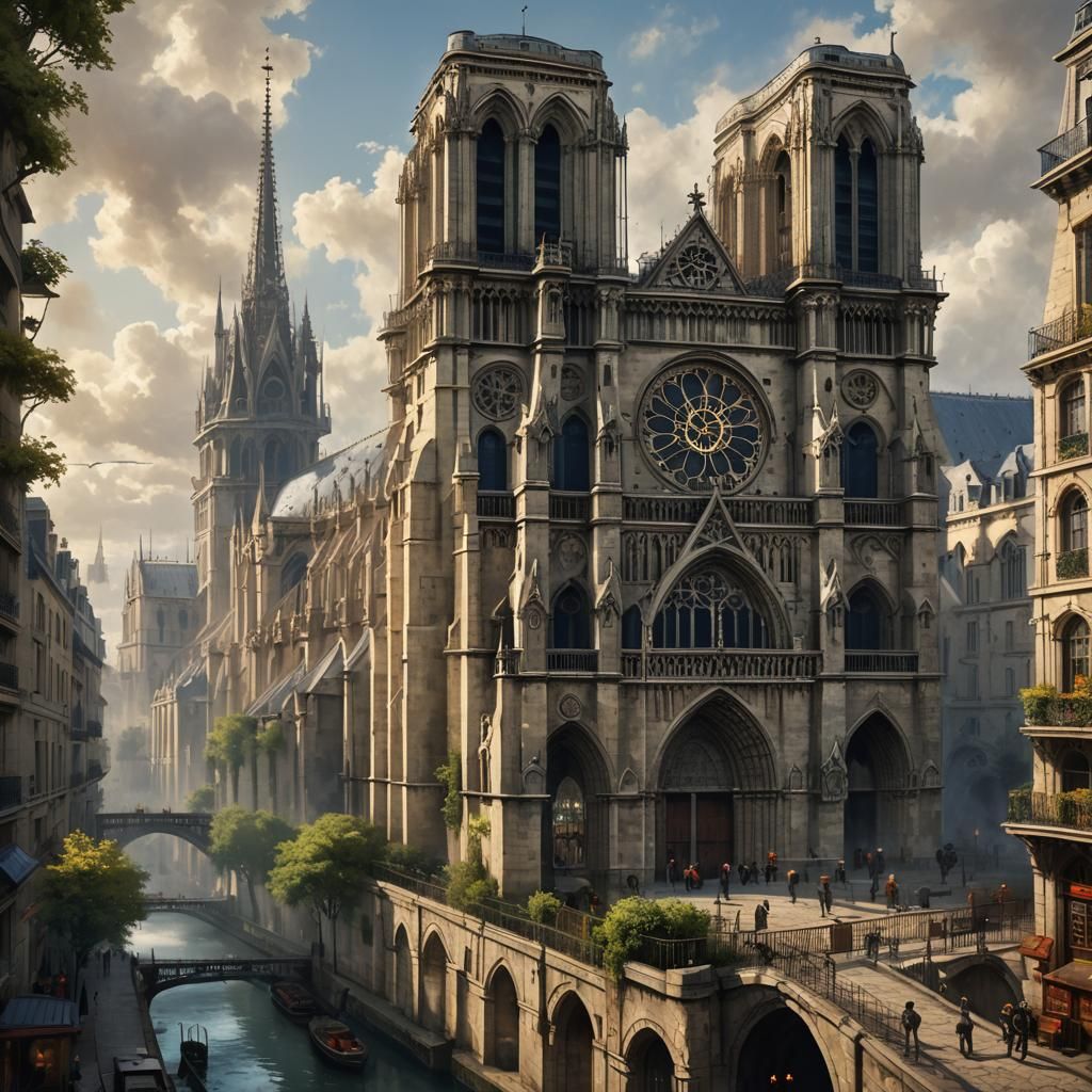 Steampunk Notre Dame de Paris in Neo-Victorian Style
