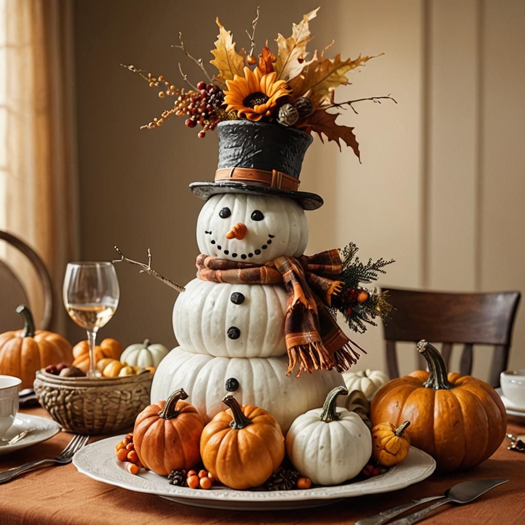 Gourd Snowman Thanksgiving Holiday Photo
