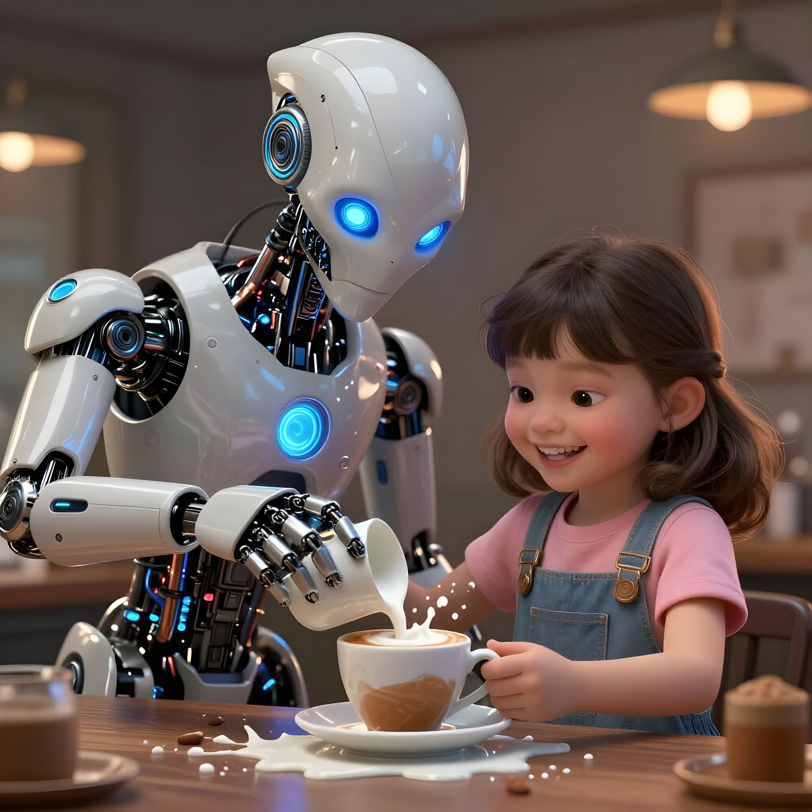 Alien Robot Helps Girl With Spilled Milk in Cozy Scene