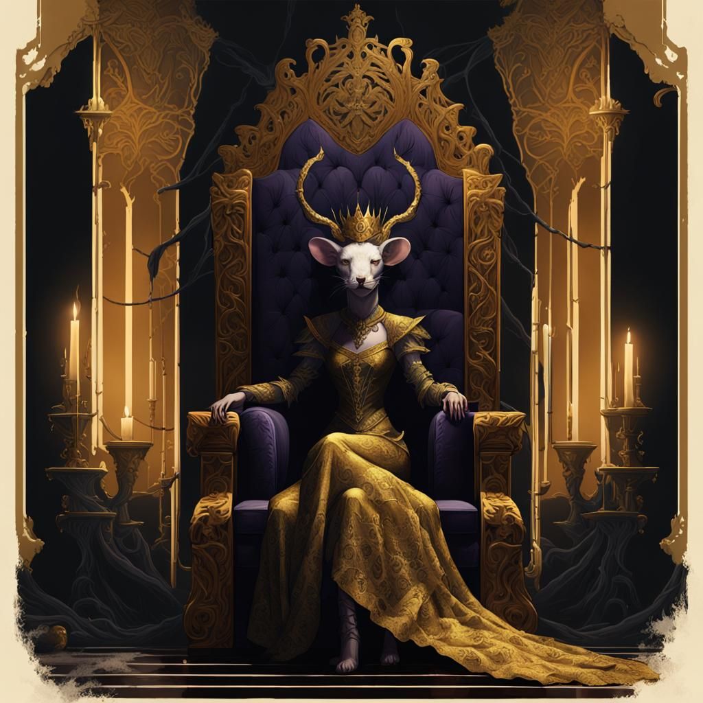 Rat Queen on Throne: Dark Fantasy Art