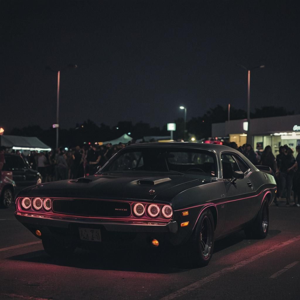 Neon Dodge Challenger at Car Event