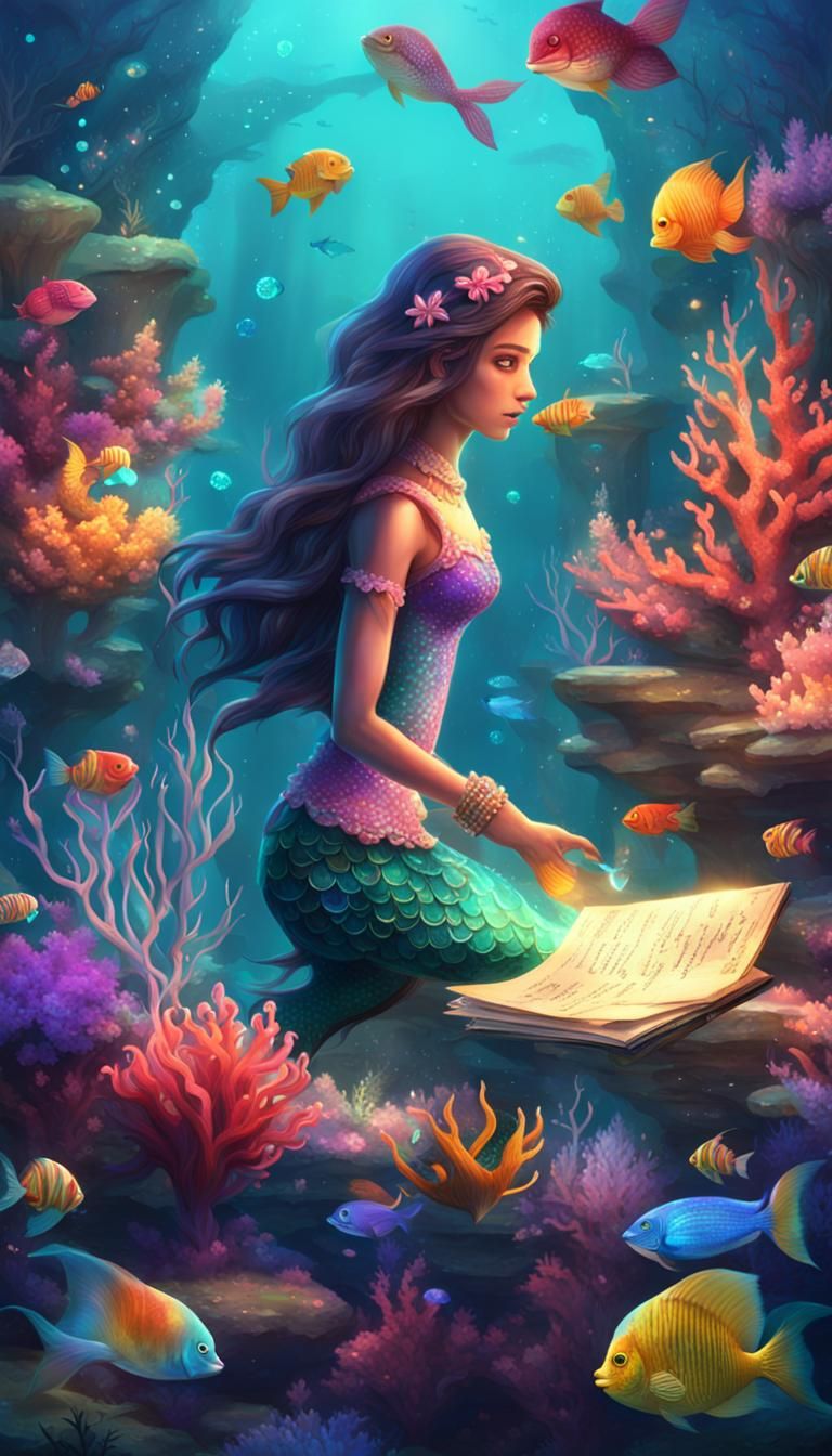 Mermaid Crafts Love Letters in Underwater Environment