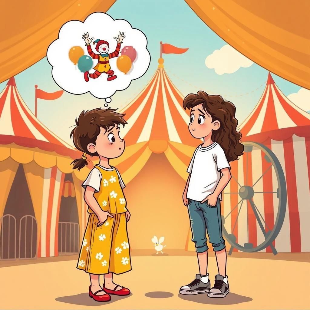 Boy Imagines Circus Clown in Vector Illustration