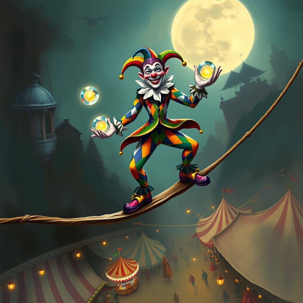 Jester Juggles Under the Moonlit Carnival