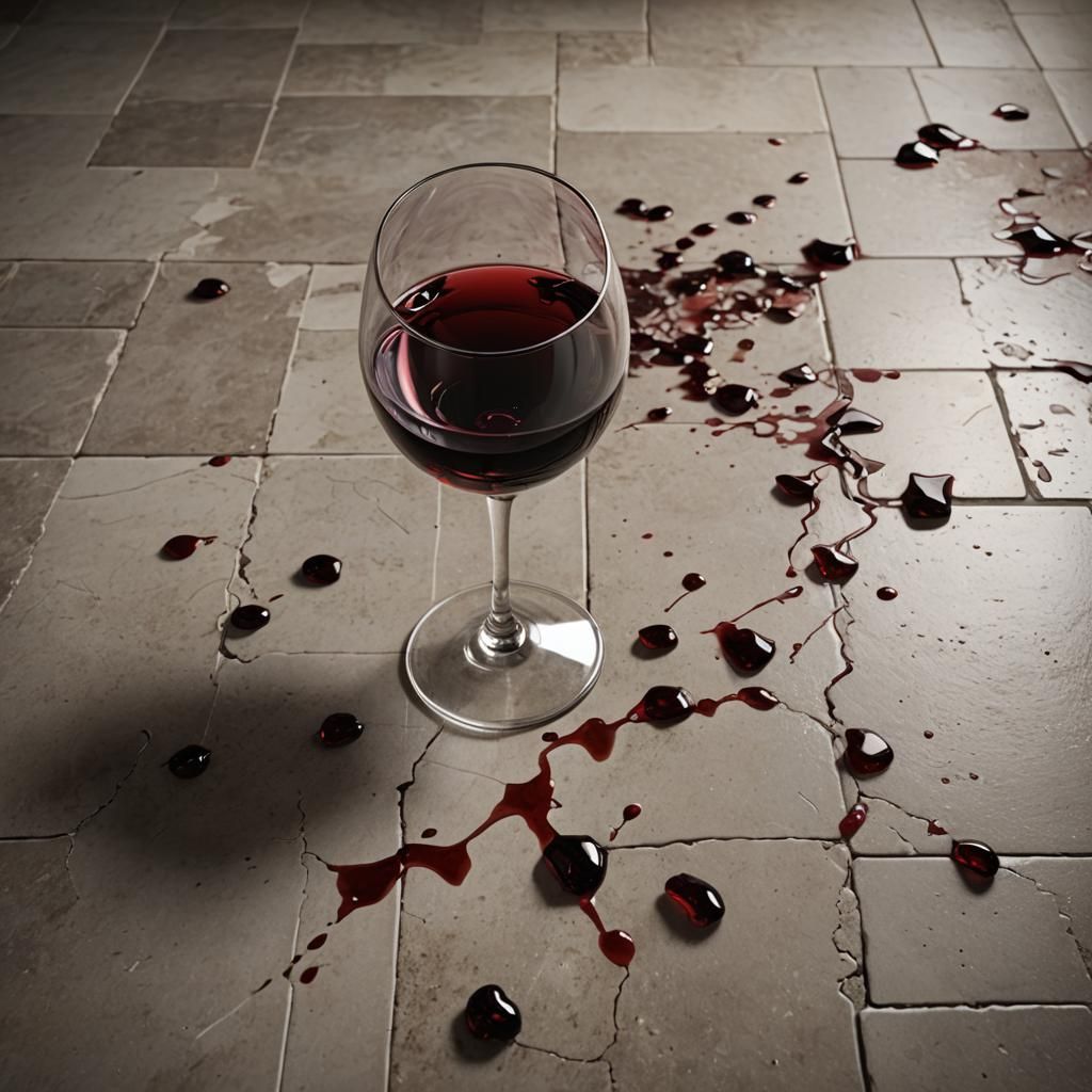 Broken Wineglass on Tile Floor: Digital Matte Painting