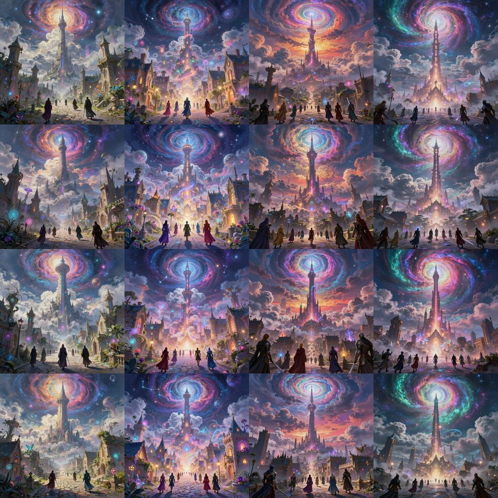 Magical City with Mystical Tower Piercing Clouds