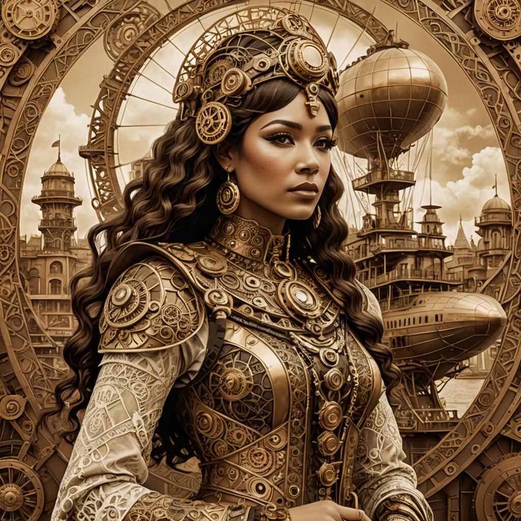 Steampunk Cleopatra: Sepia Portrait with Victorian Flair