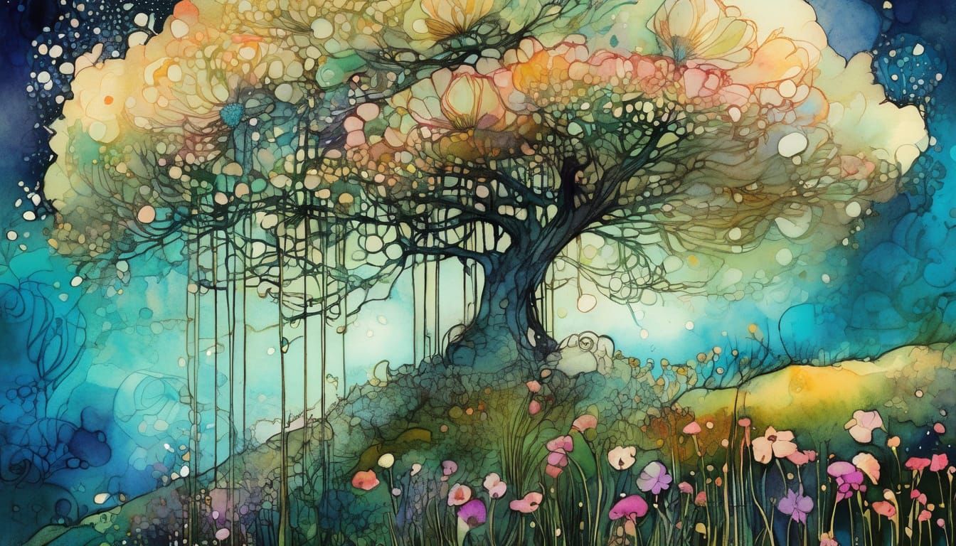 Wildflower in Vibrant Liquid Ink Style