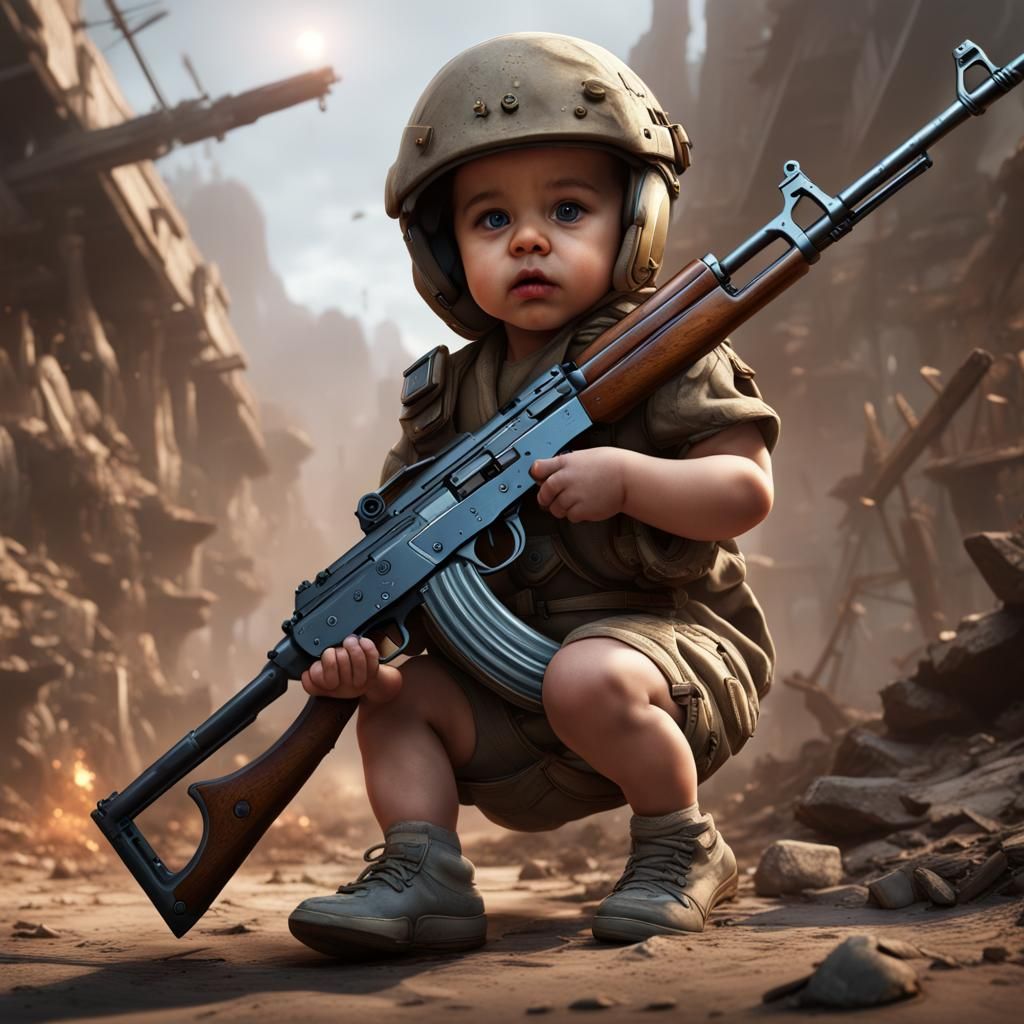 Baby with AK47: Detailed Matte Painting
