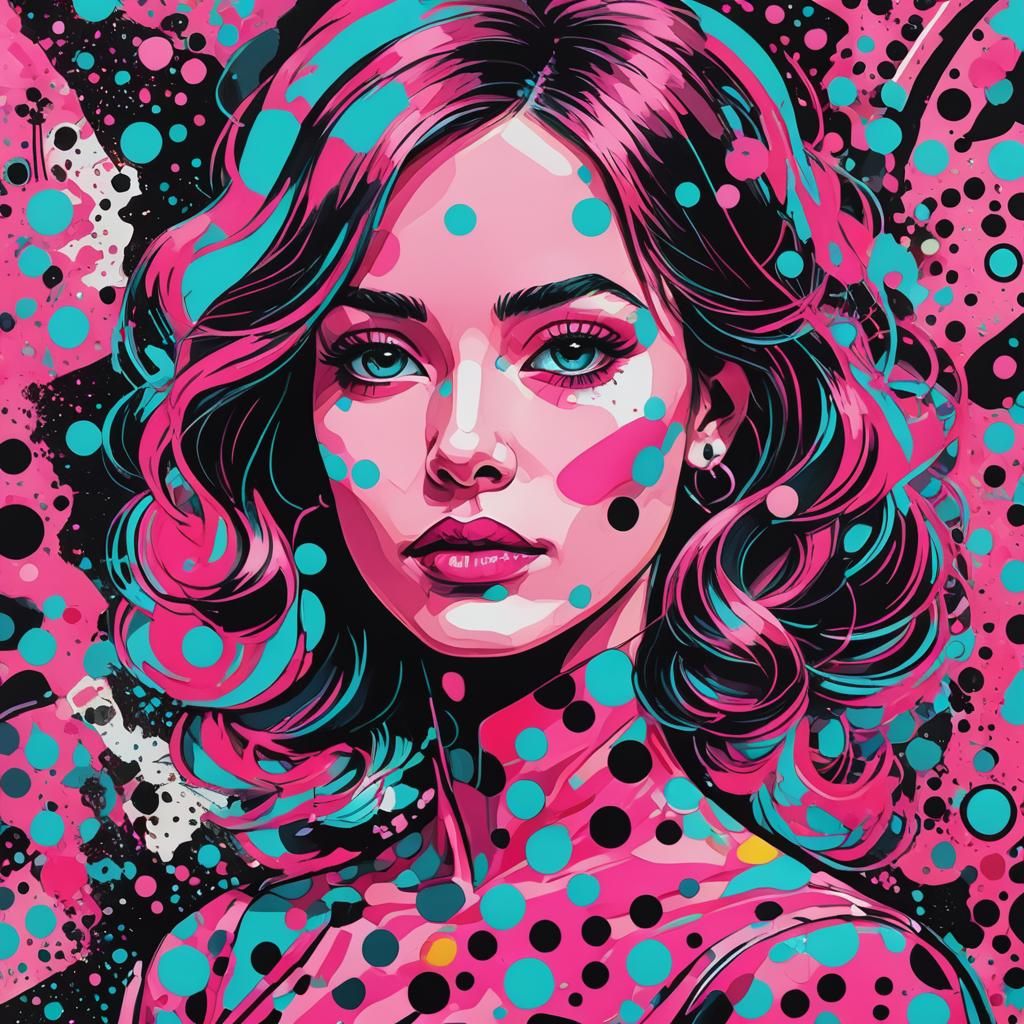 Geometric Pop Art Portrait in Pink and Turquoise