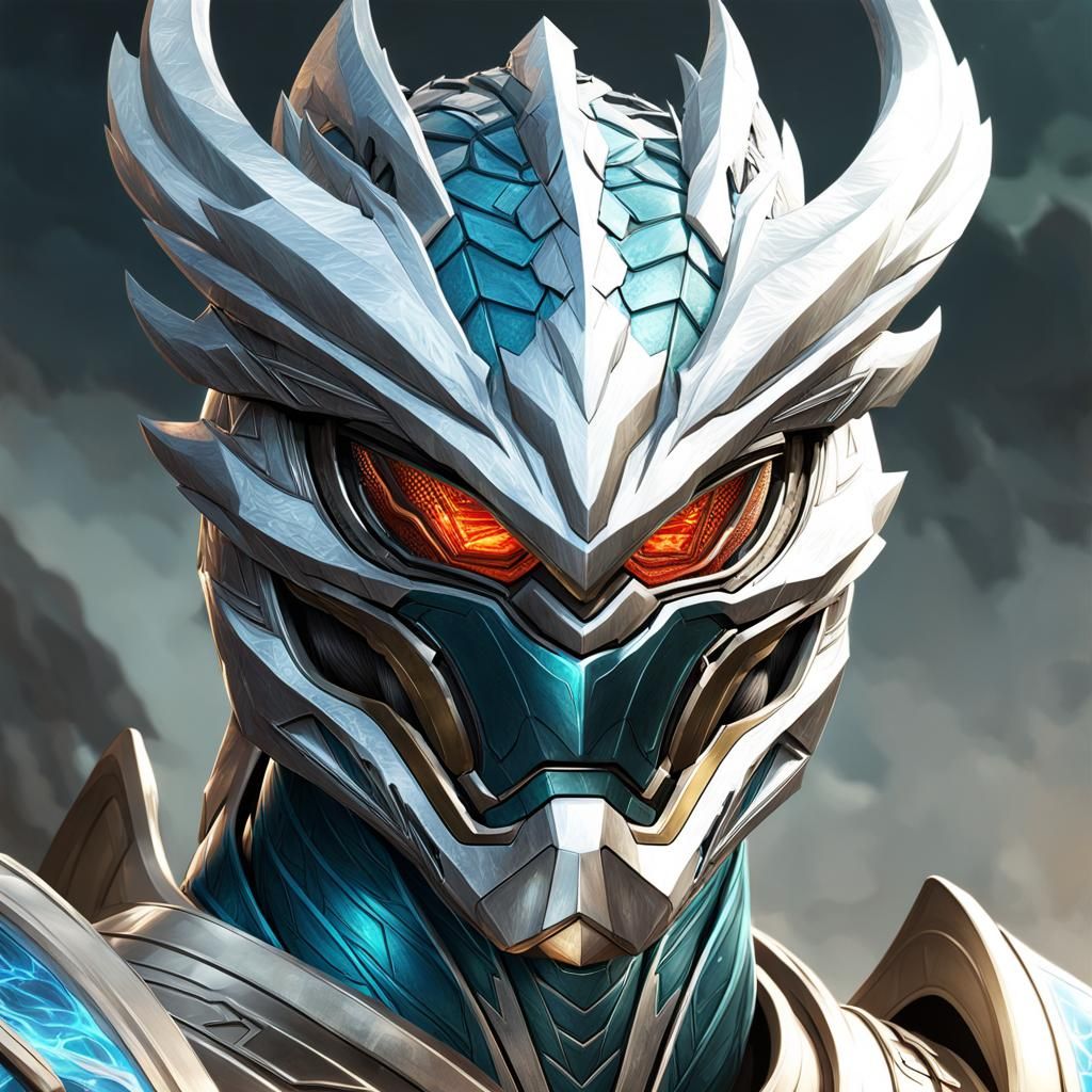 Silver Dragon Power Ranger Portrait in Hyperdetailed Style