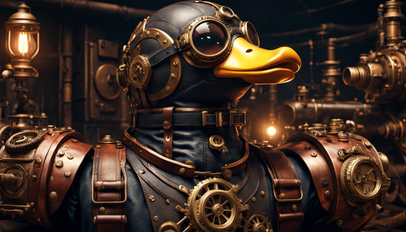 Steampunk Rubber Duck Rides Gear-Decorated Horse