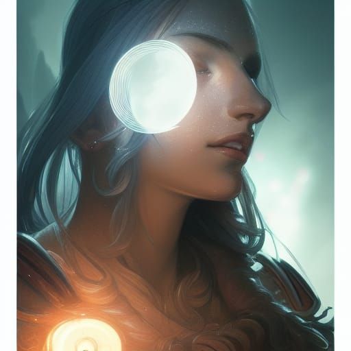 Artemis Portrait with Silver Halo, Hyperdetailed Art