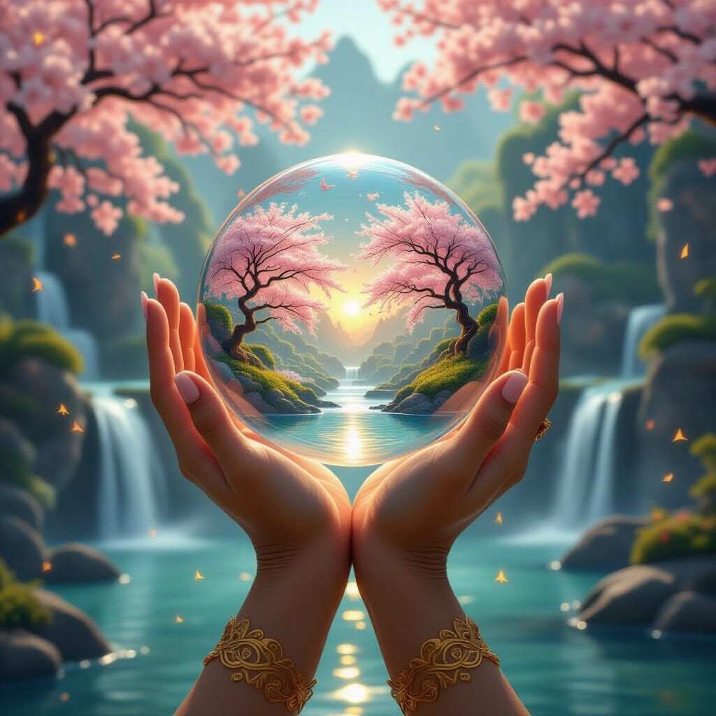 Golden Hands Cradle Magical World Digital Painting