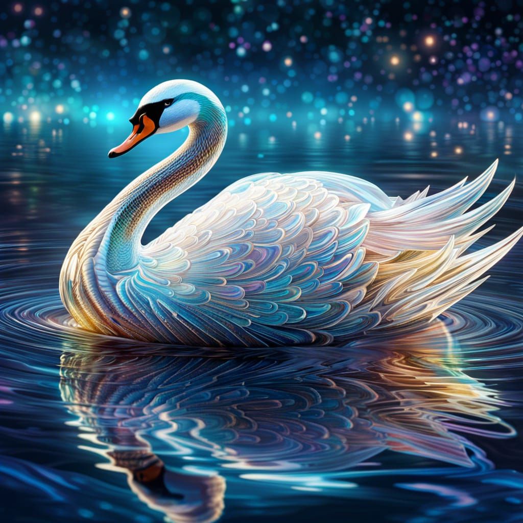 Sparkling White Glass Swan on the Lake