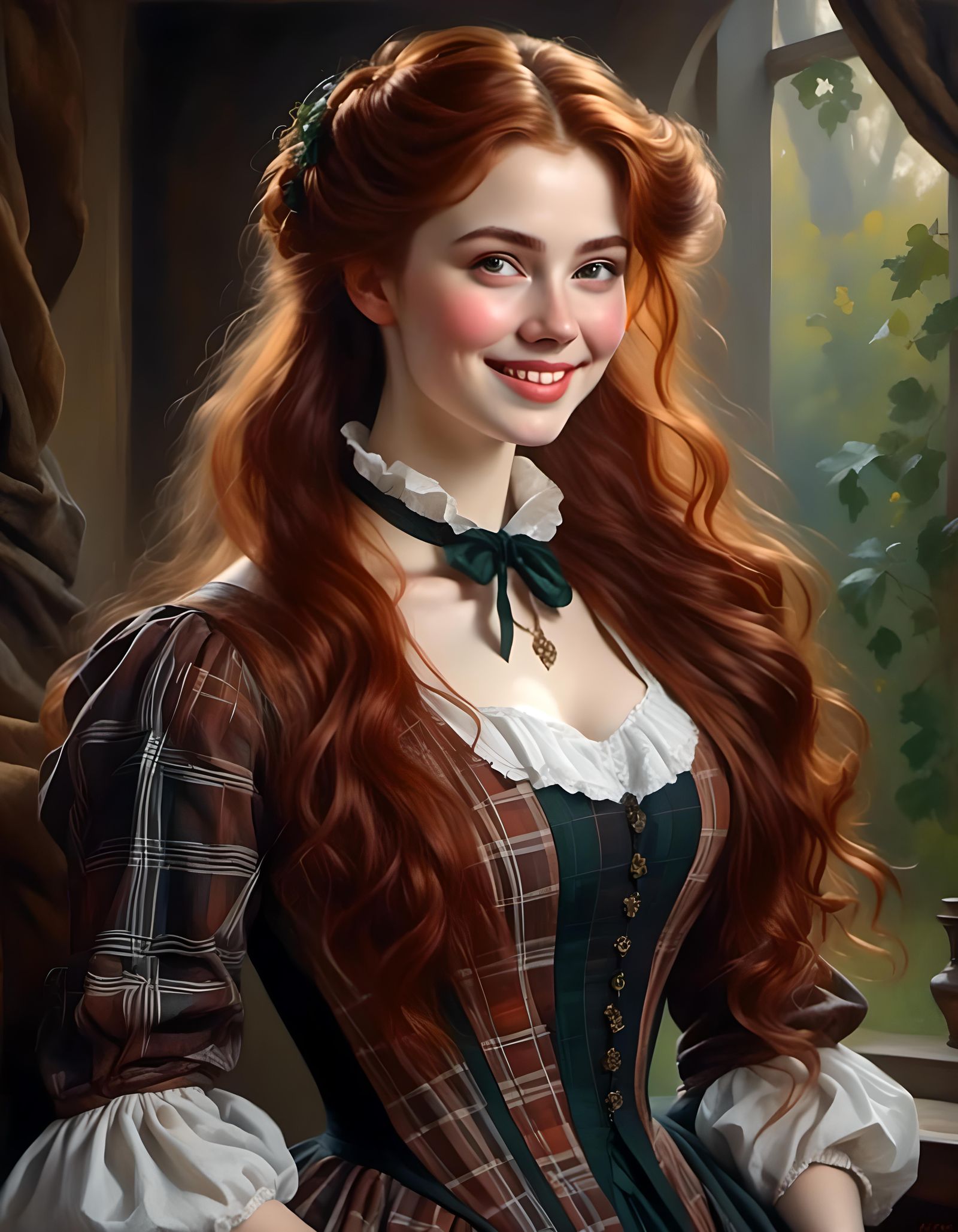 Joyful Woman in Victorian Dress Portrait