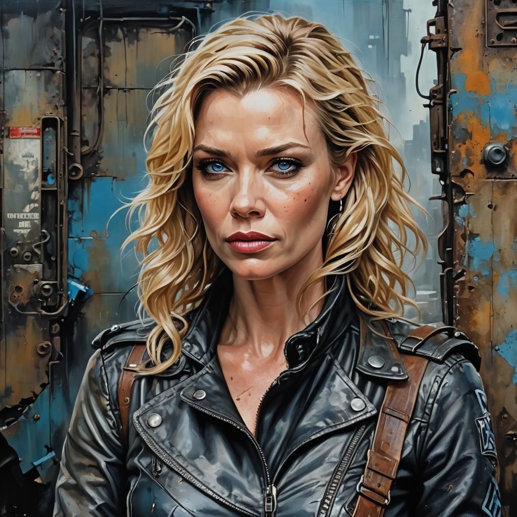 Post-Apocalyptic Woman in Hyper-Detailed Acrylic Painting