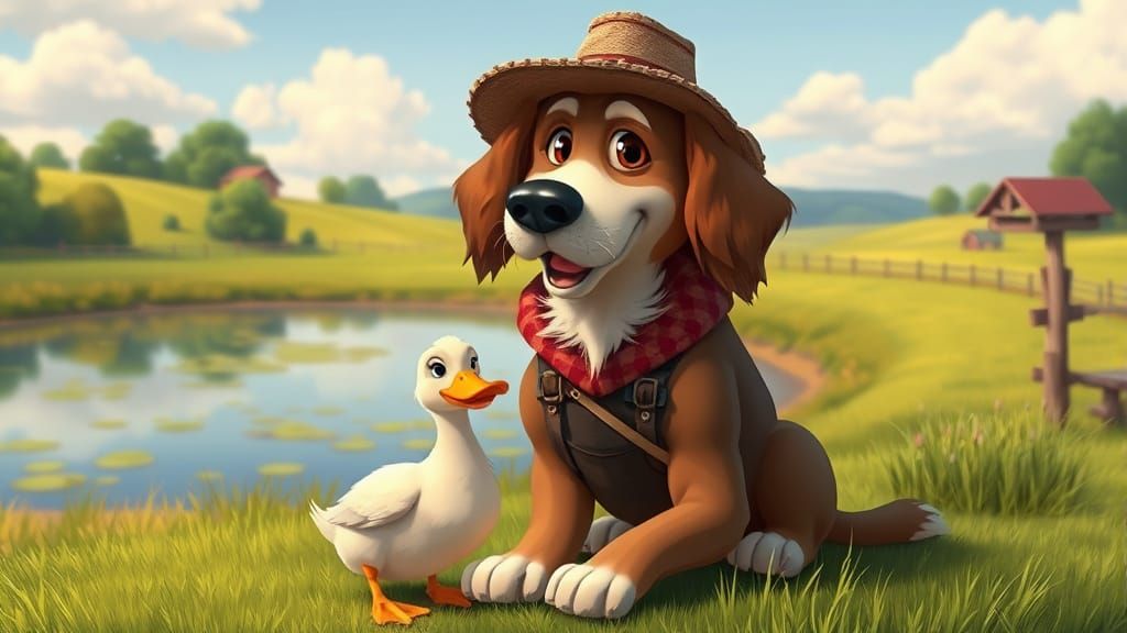 Farm Friends: Dog and Duck in Rustic Attire