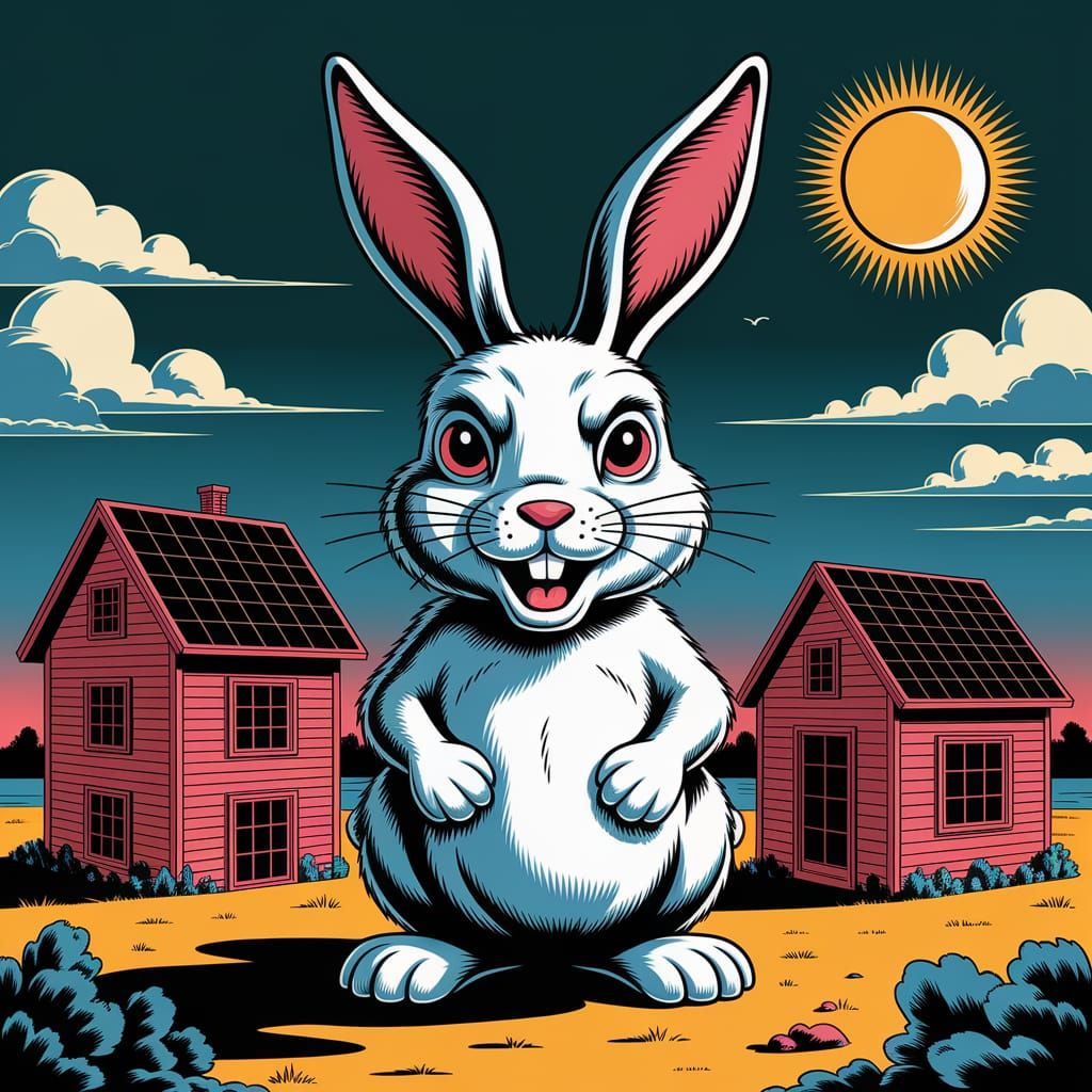 Solarpunk Rabbit Amidst Vibrant Solar Panels and Futuristic ...
