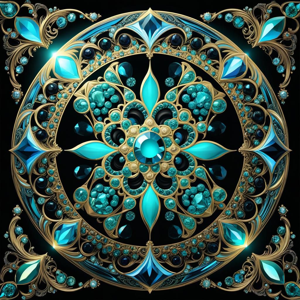 Jesus Christ Portrait with Gemstones in Abstract Design