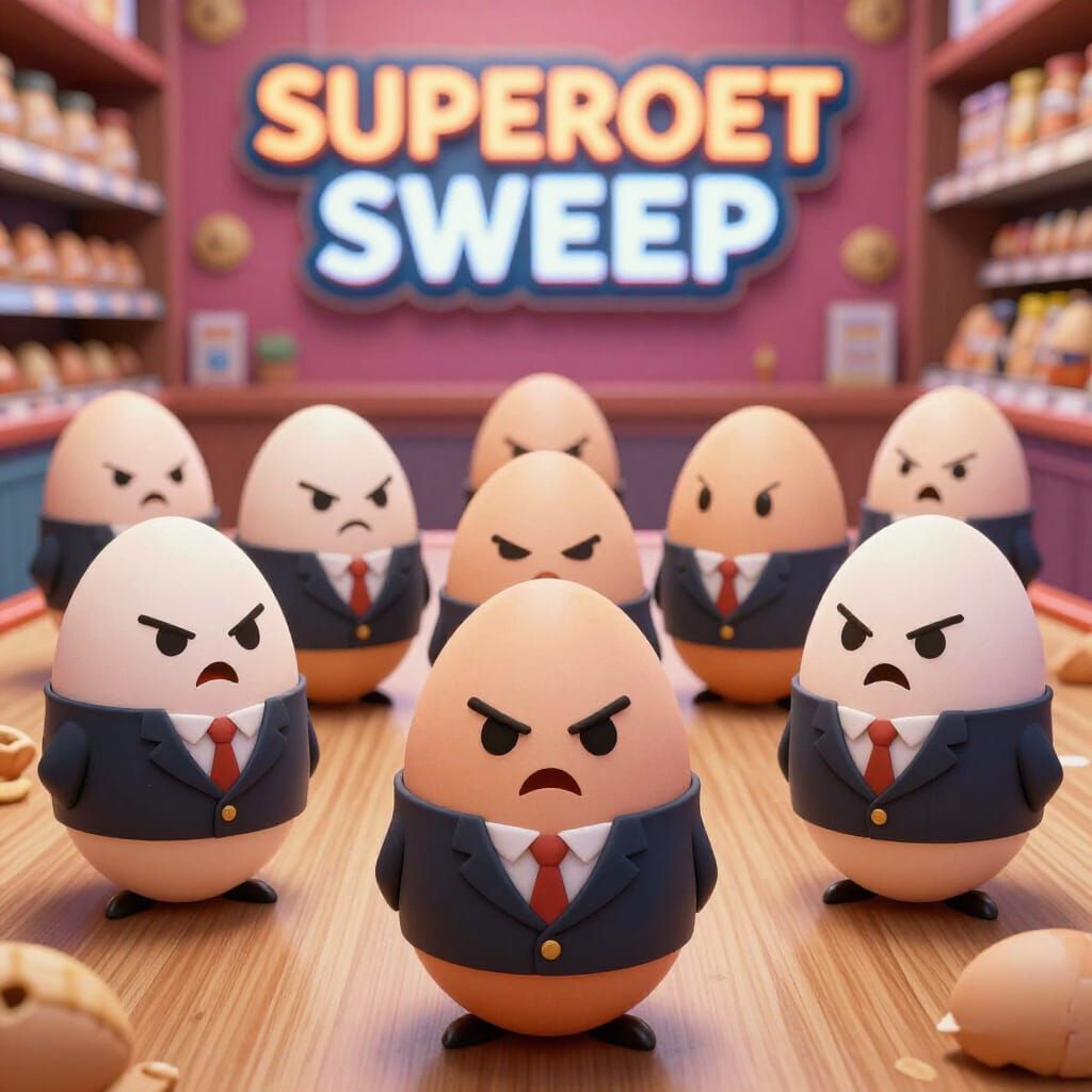 Angry Eggs in Suits Play Supermarket Sweep