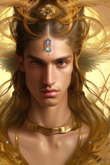 Angelic Model in Futuristic Ancient Style, Detailed Portrait