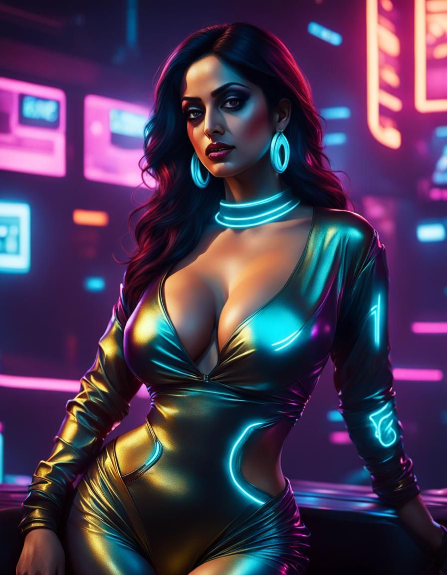 Cyberpunk Goddess with Translucent Cosmic Form