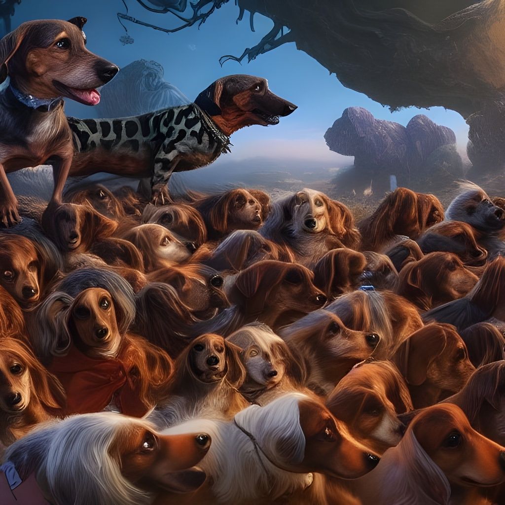 Dachshund Gathering: Hyperdetailed Matte Painting