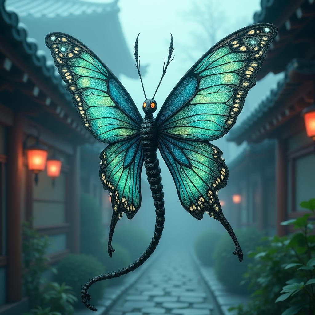 Majestic Shikigami Spirit in Iridescent Butterfly Form