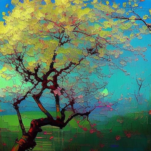 Cherry Blossoms in Bloom: An Impasto Painting