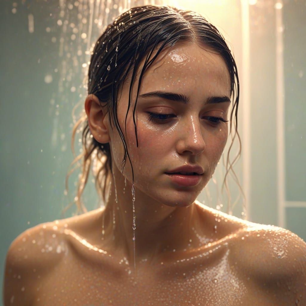 Woman Showering: Vibrant Digital Concept Art