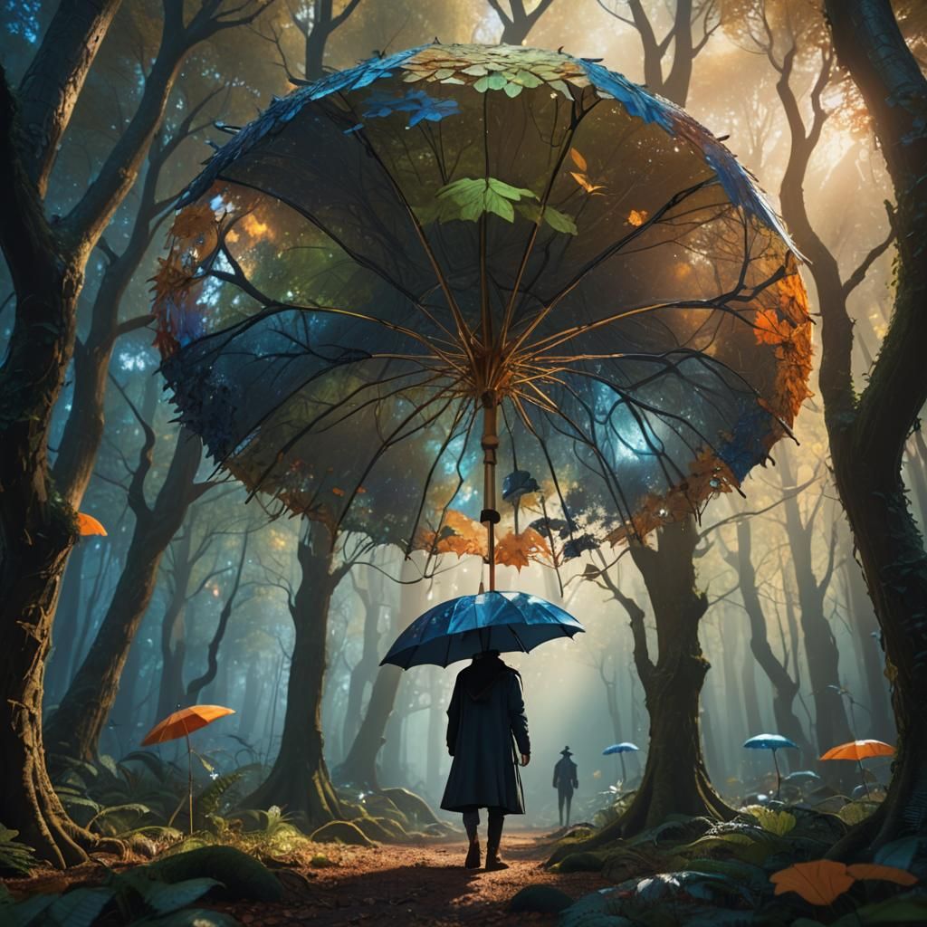 Mystical Forest: Mutated Umbrella Man in Matte Painting