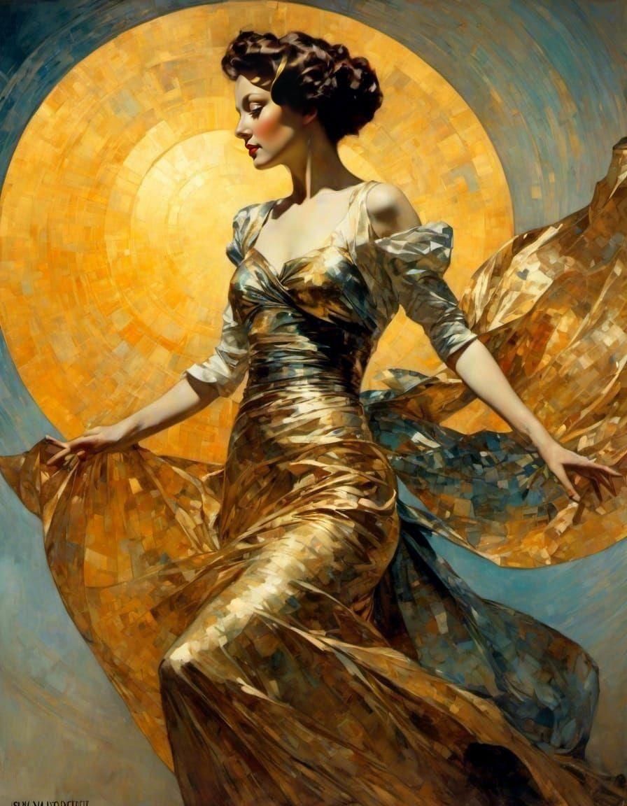 Swirling Dancer Portrait in Golden Light