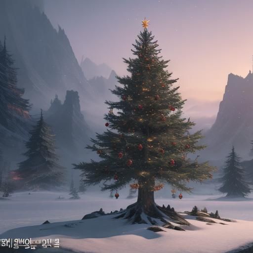 Korean Man Decorating Christmas Tree: Fantasy Concept Art