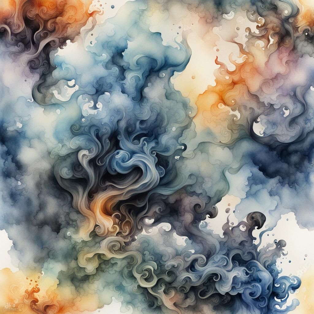 Ethereal Smoke Forms in Watercolor Style