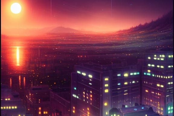 Starlit Cityscape in Anime Art Style