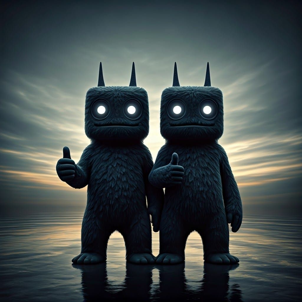 Stylized Futuristic Humanoids Give Thumbs-Up Against Cloudy ...