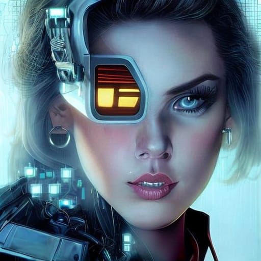 Sinister Cyberpunk Woman in Dramatic Digital Painting