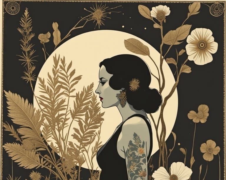 Vintage Hollywood Starlet in an Art Deco Floradania Garden