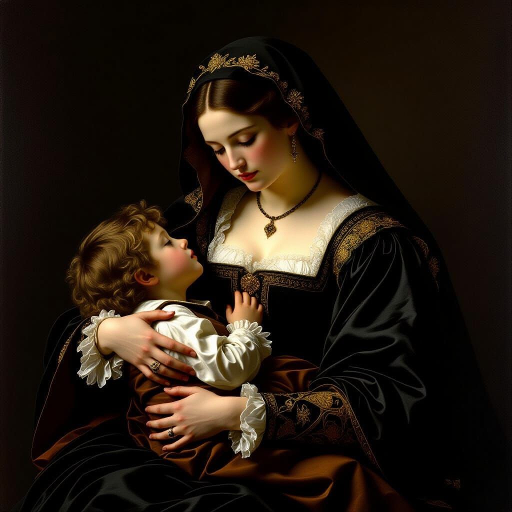 Mourning Mother in Renaissance Baroque Style
