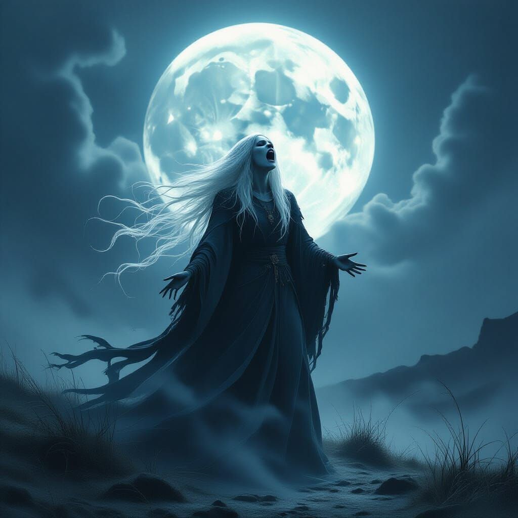 Spectral Banshee Screams Under Luminous Moon