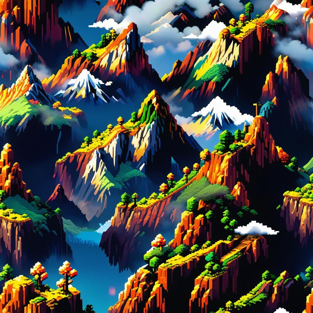 Nostalgic Pixel Art Landscape in 8-bit Style