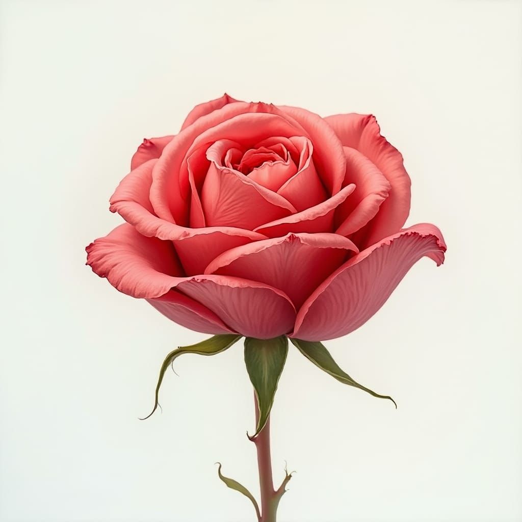 Red Rose on White: Botanical Art Still Life