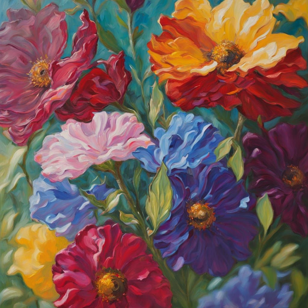 Vibrant Impressionistic Flowers in Golden Hour Light