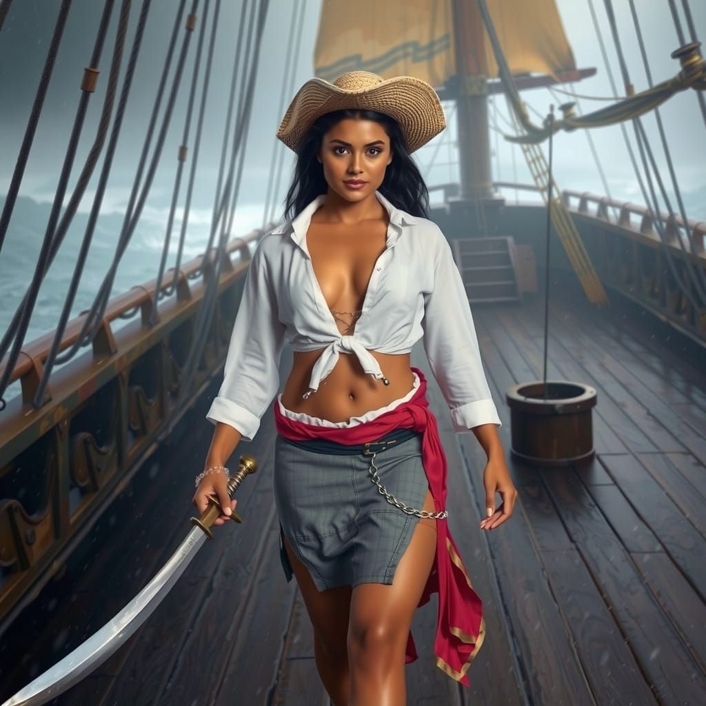 Sensual Pirate Maiden Dances in Rainy Storm