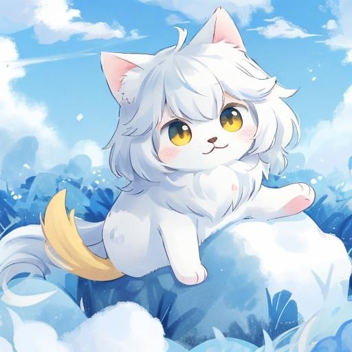 Cute Fluffy Creature with Cloudy Coat and Yellow Eyes
