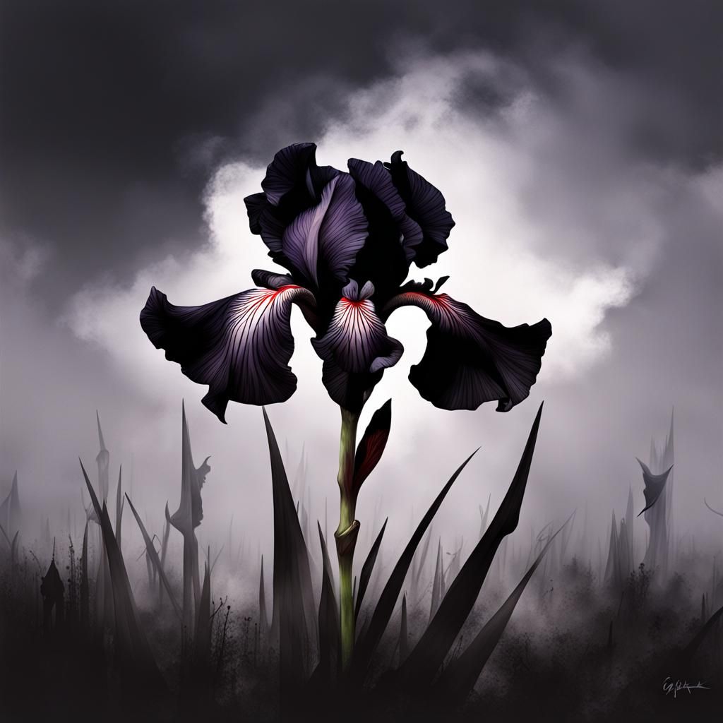 Sinister Black Iris Dripping Blood in Dark Fantasy Style