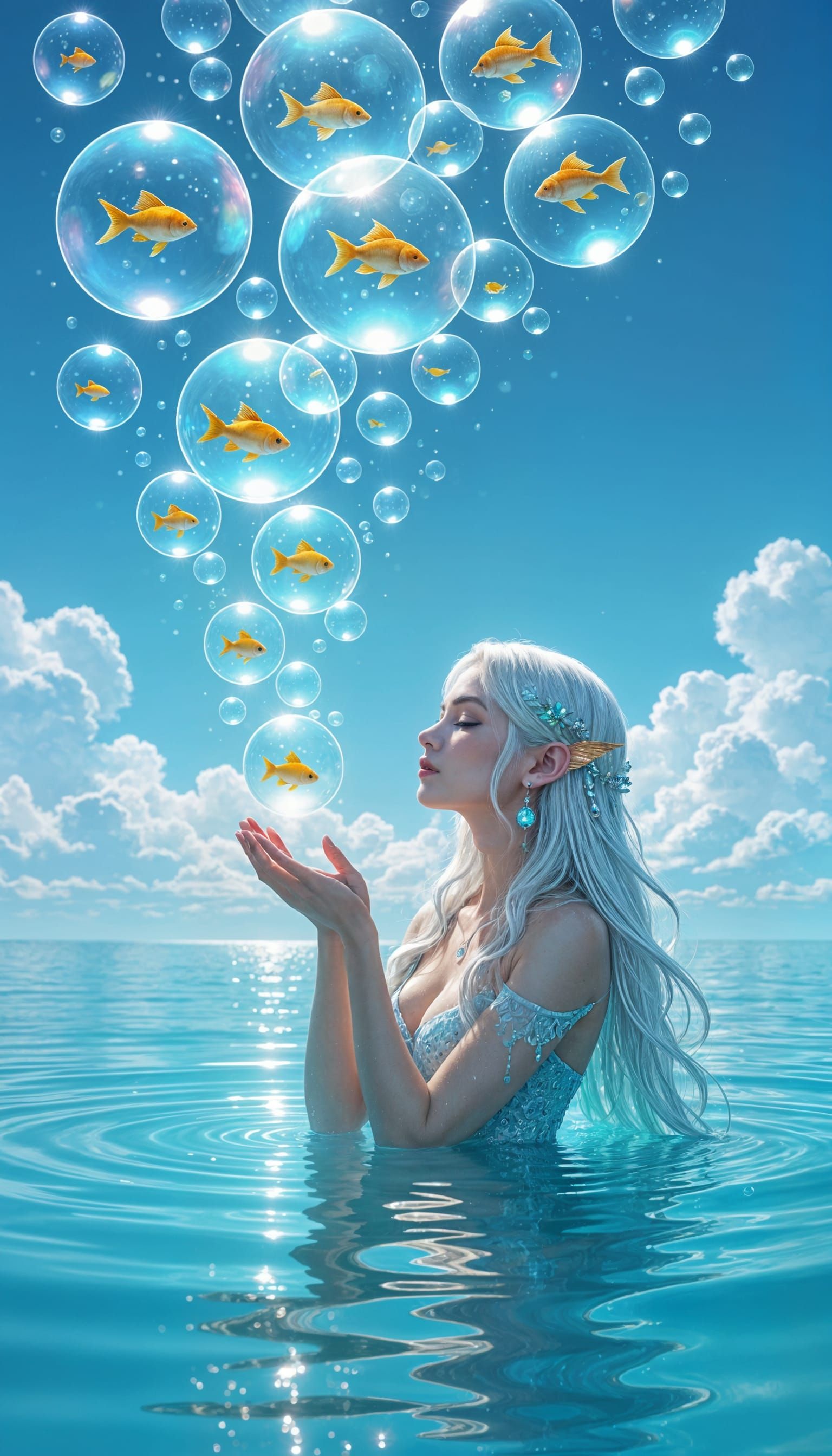 Oceanic Elf Woman Creates Bubbles of Life