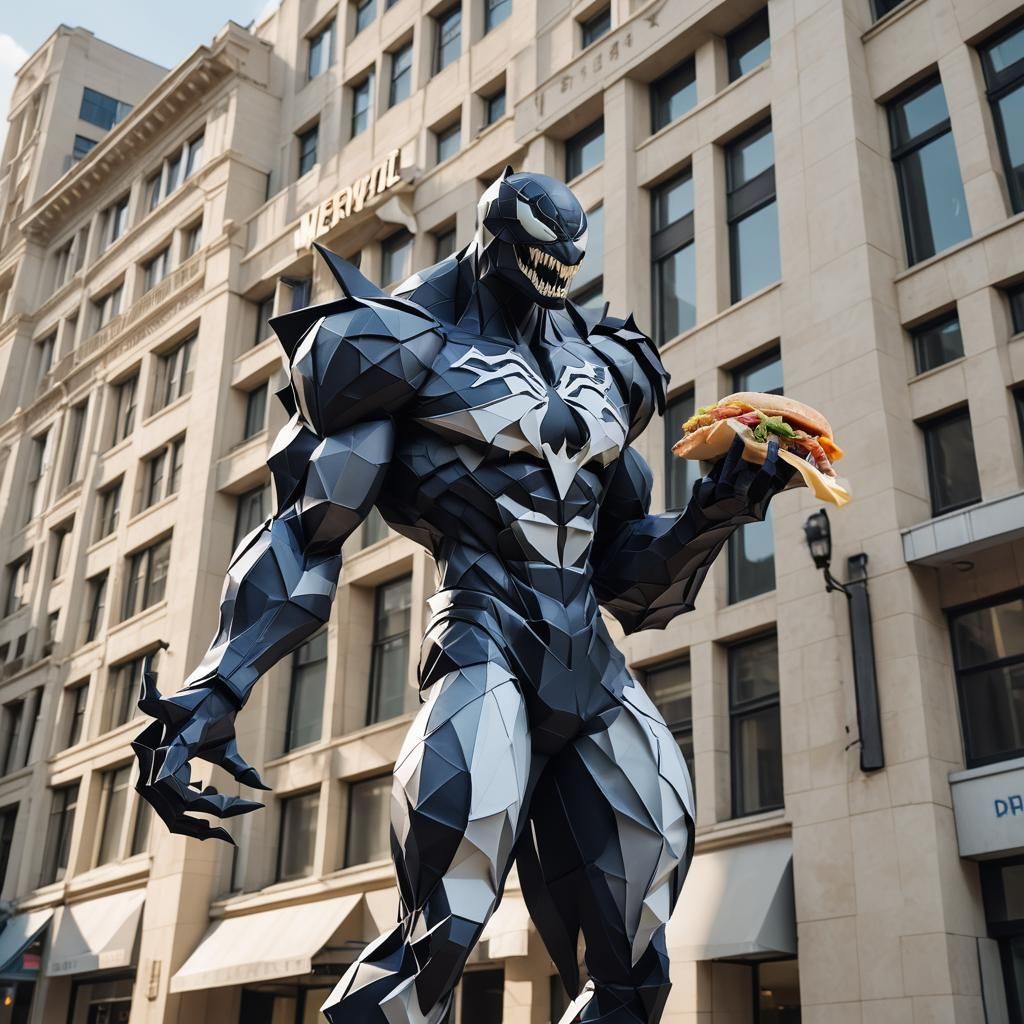 Origami Papercraft Venom with Cheeseburger