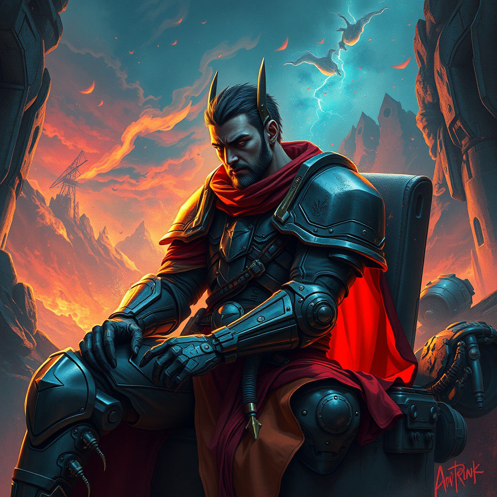 Cyberpunk Wolf Gamer in Futuristic Armor, Splash Art